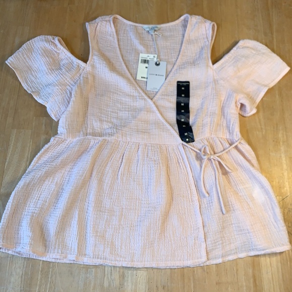 Lucky Brand Cold Shoulder Powder Pink Tie Side Top - Picture 1 of 7